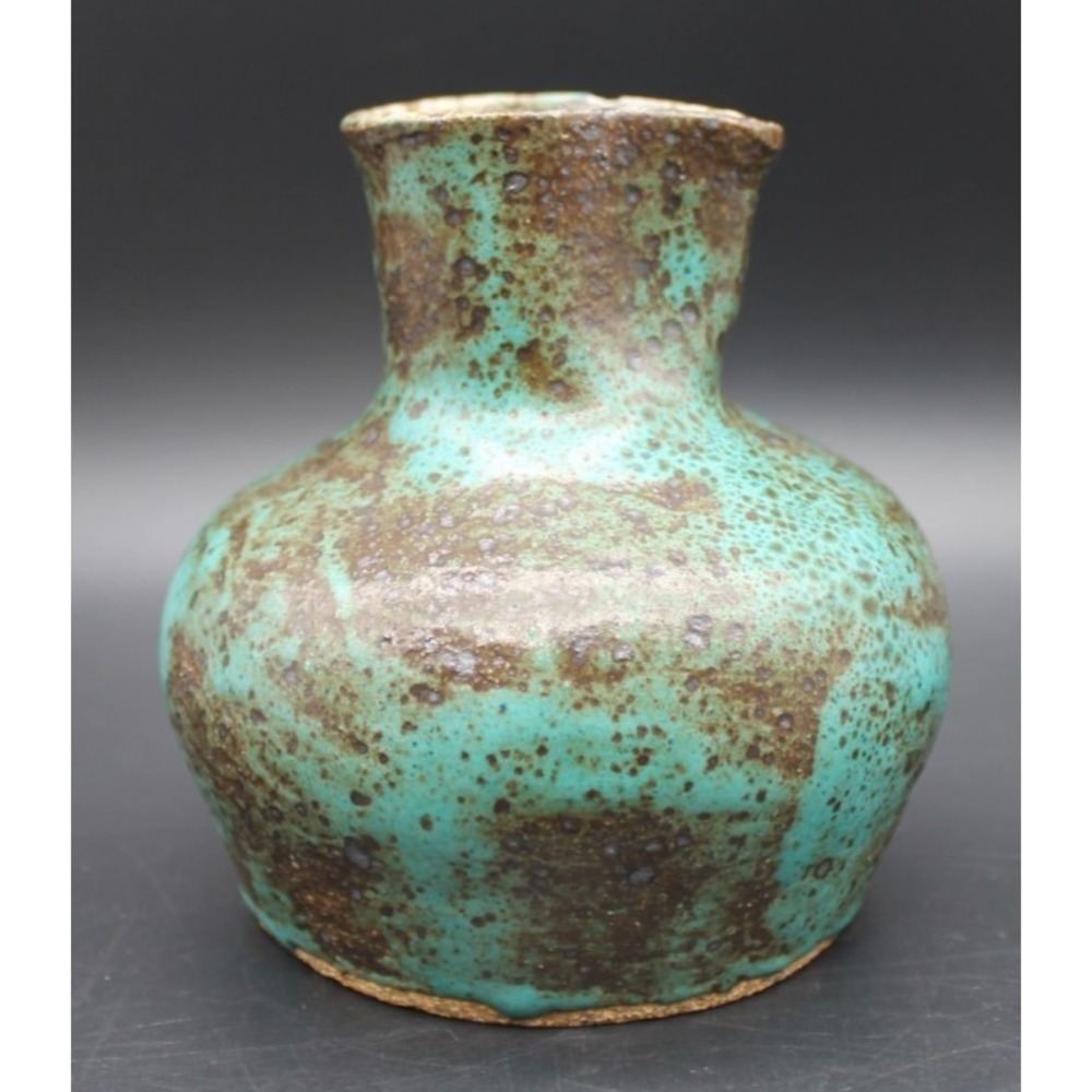 Studio Pottery Bud Vase Turquoise Brown Speckled Glaze Marked Base #36 Handmade